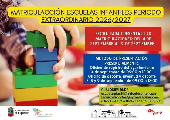 MATRICULACIÓN ESCUELAS INFANTILES PERIODO EXTRAORDINARIO 2026/2027